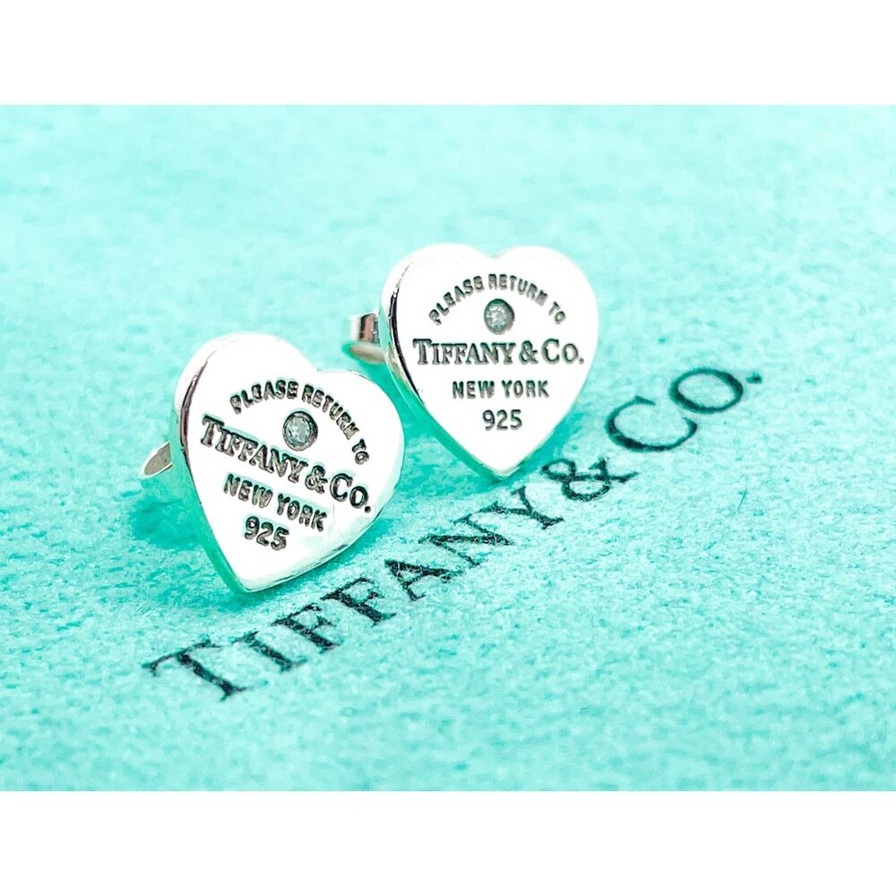 Tiffany & Co. Return to Tiffany Mini Heart Diamond Sterling Silver Stud Earrings - Picture 14 of 14
